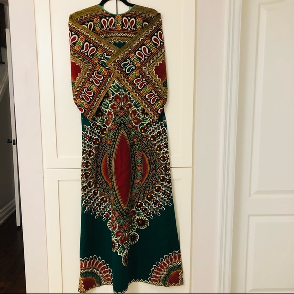 Hand made African inspired long dress, no tags. Beautiful print short  a line - Picture 3 of 5